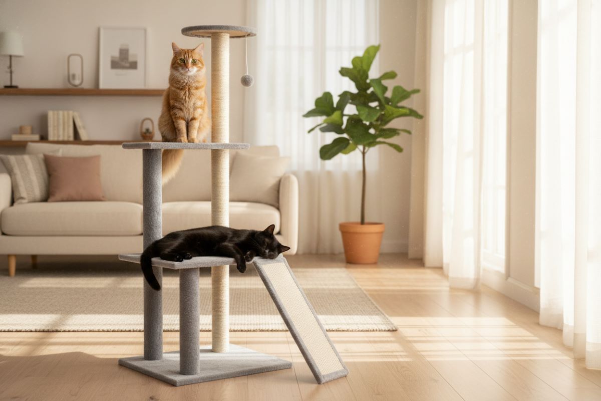 Dobar Kočičí škrabadlo PetLife 49 x 40,5 x 125,5 cm šedé (1) 1